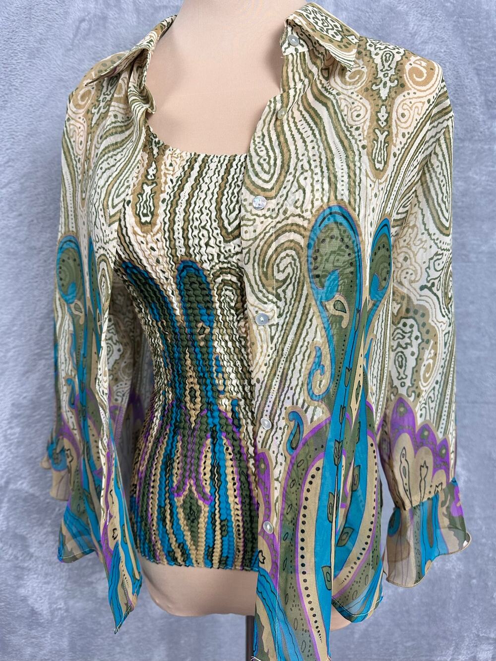 VTG Y2K Nicola Crinkle Tank Top Set Small Fairy Artsy Whimsygoth Popcorn Stretch